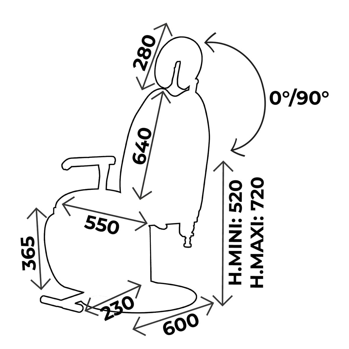 ENT chair height 50cm, 3 sections, non-rotative