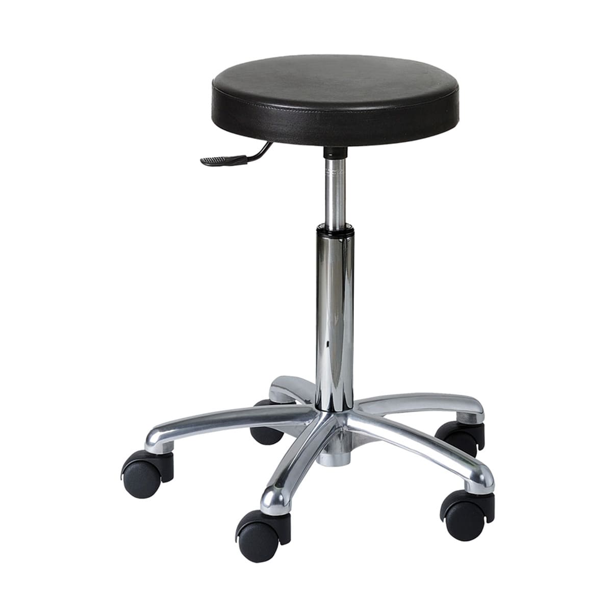 Stool with polyurethane round seat, stainless steel base