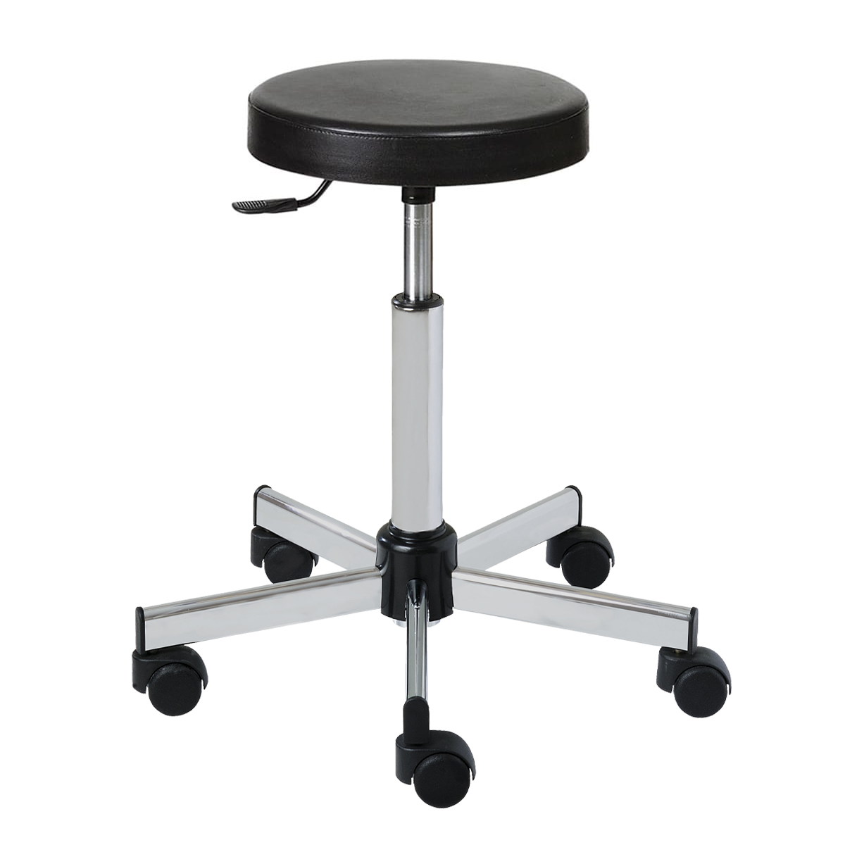 Stool with polyurethane round seat, chromed base