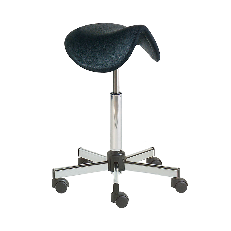 Tabouret assise selle de cheval polyuréthane, base inox