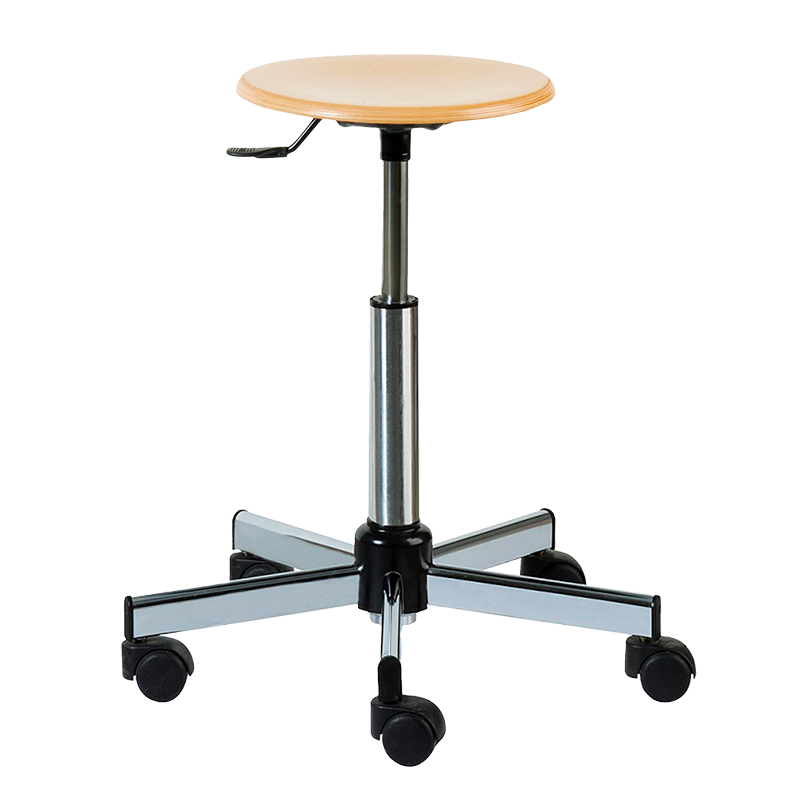 Tabouret assise ronde bois, base chromée