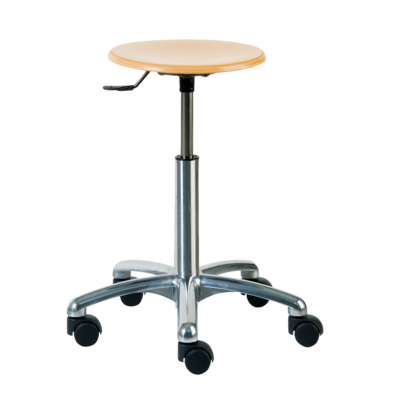 Tabouret assise ronde bois, base aluminium