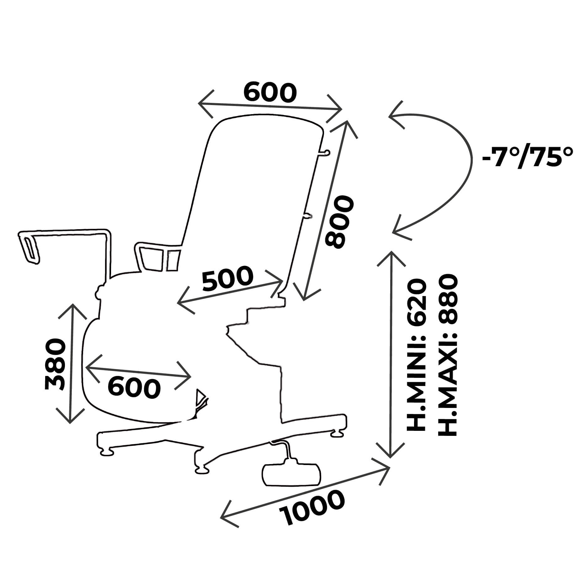 Gynaecological chair 3 sections, with stirrups