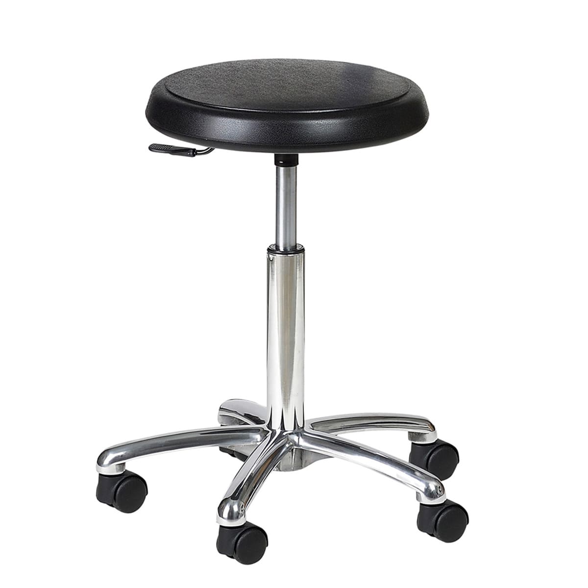 Stool with polyurethane round seat, aluminium base