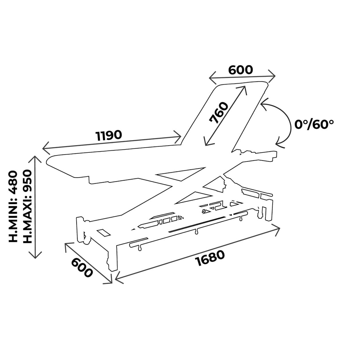 Physio/Osteo table 2 sections, with face hole, all around foot controller, wheels