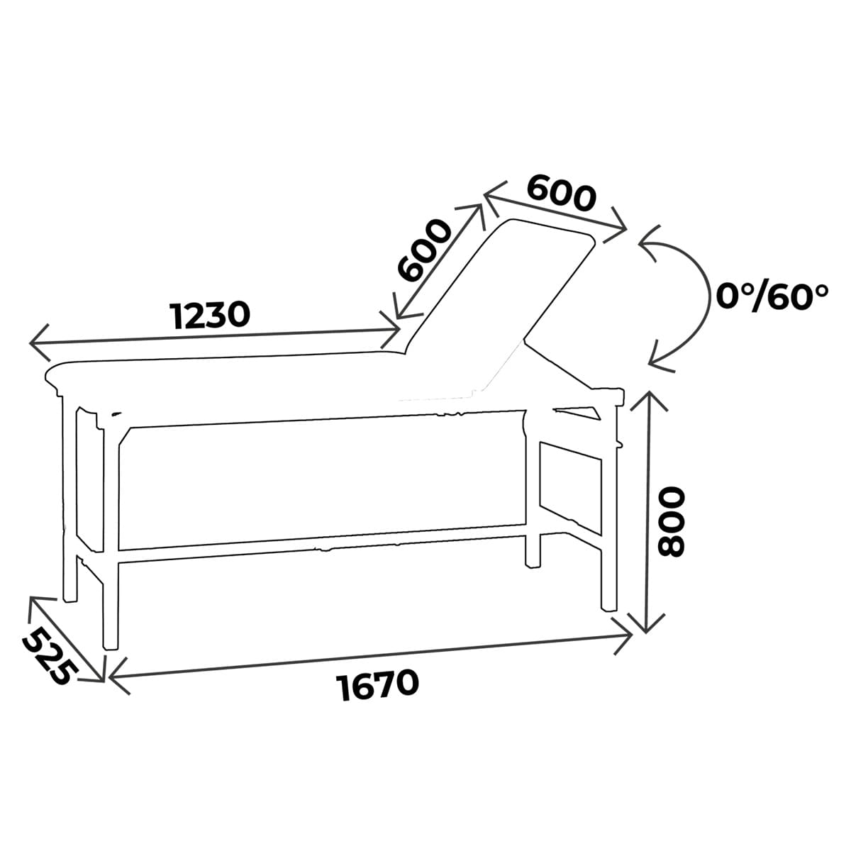 Examination couch width 60cm, height 80cm