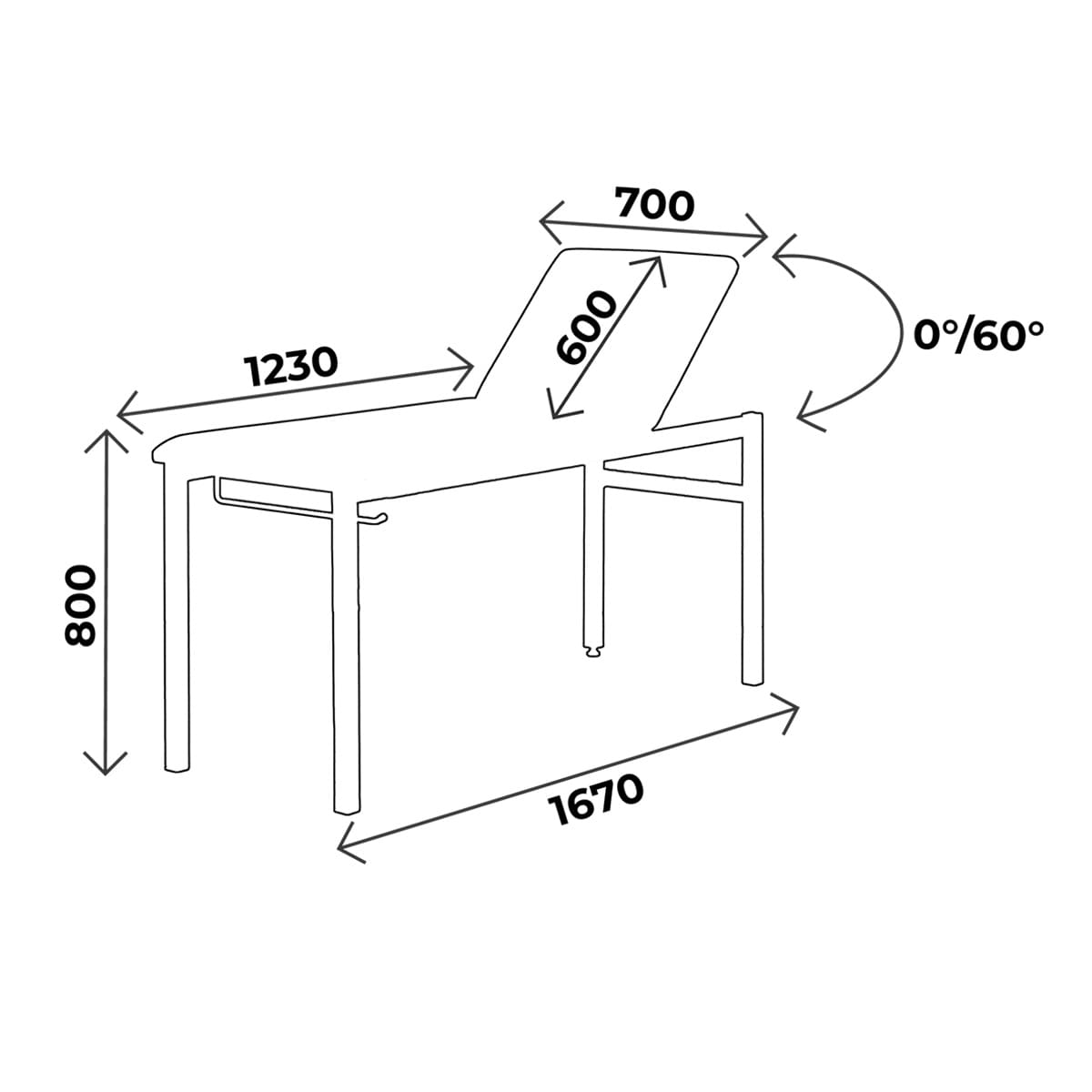 Table kiné/ostéo 2 parties, hauteur 80cm