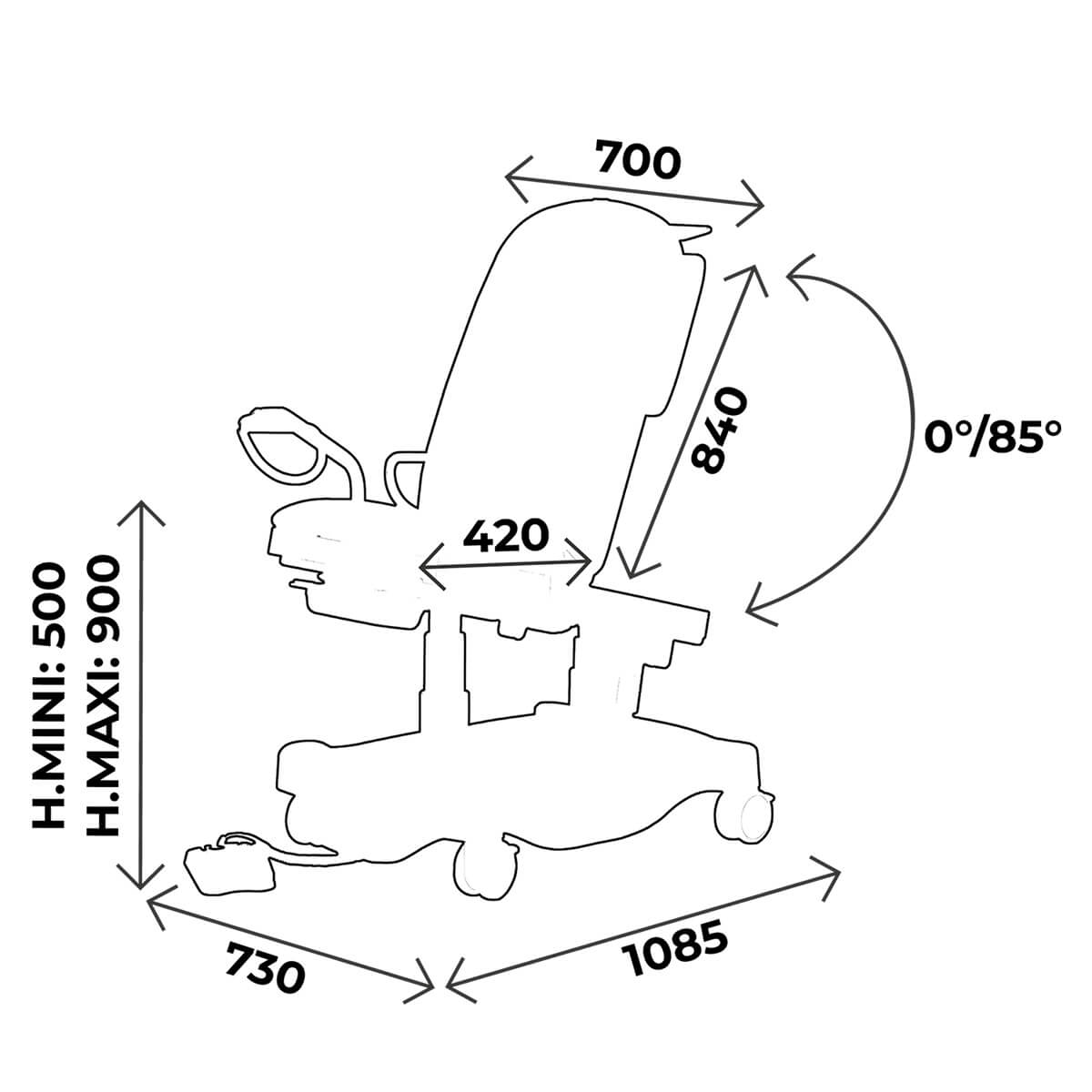 Gynaecological chair 2 sections with stirrups