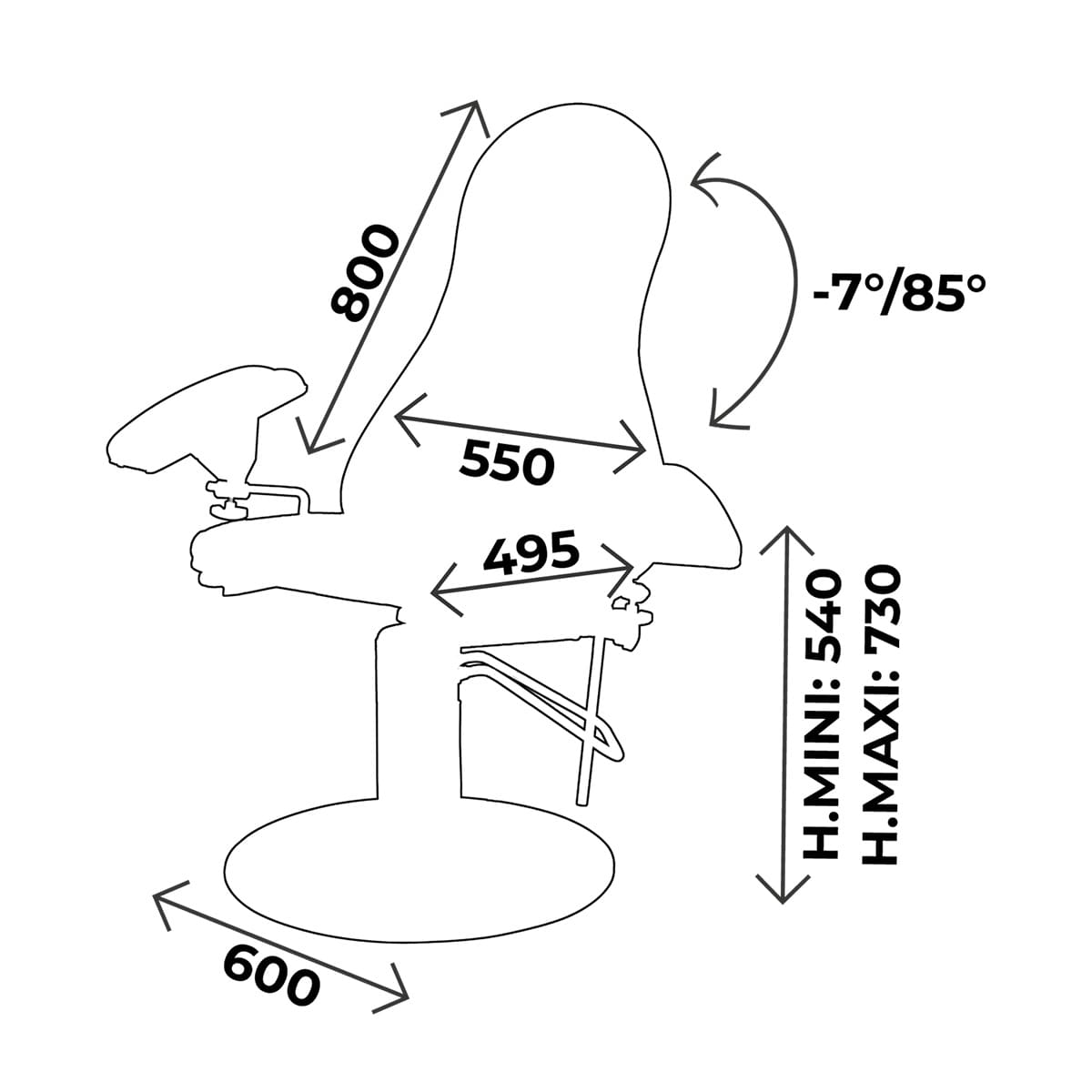 Hydraulic blood sampling chair 3 sections, rotative, with blood test splints