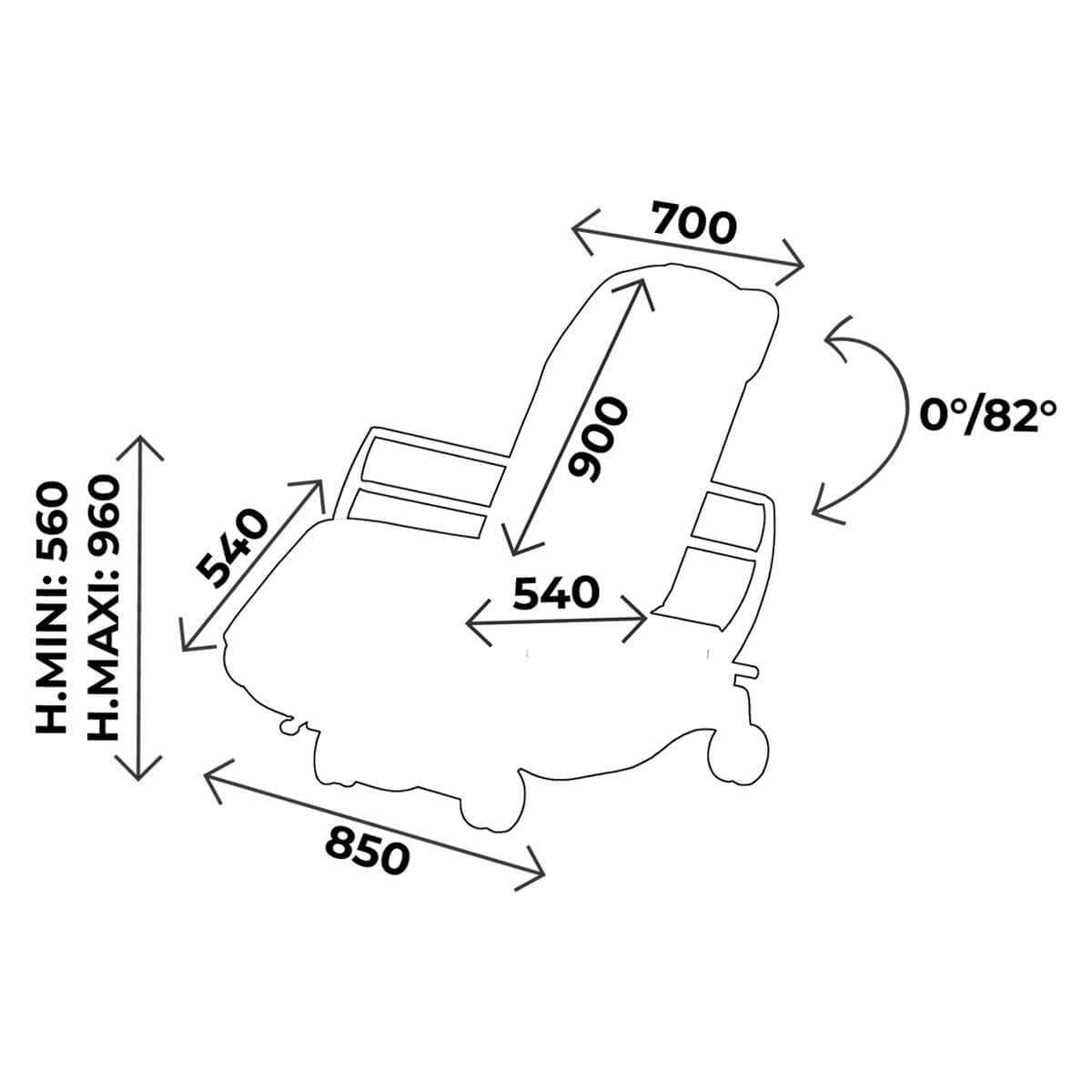 Electric ambulatory chair width 70cm, with foot rest