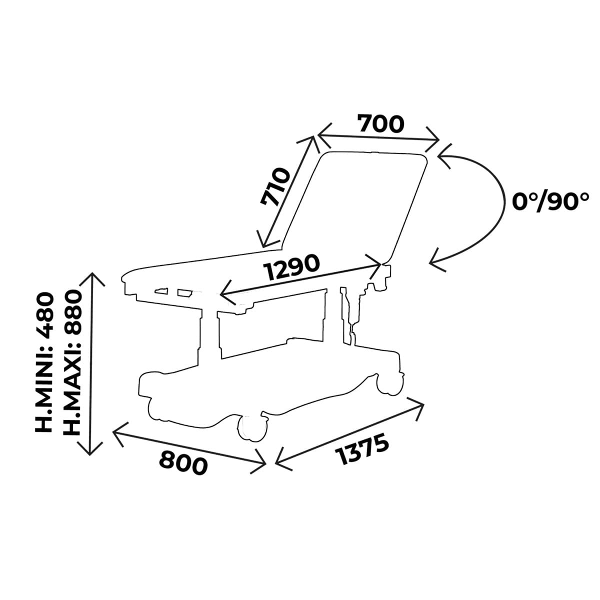 Examination couch width 70cm, hand remote