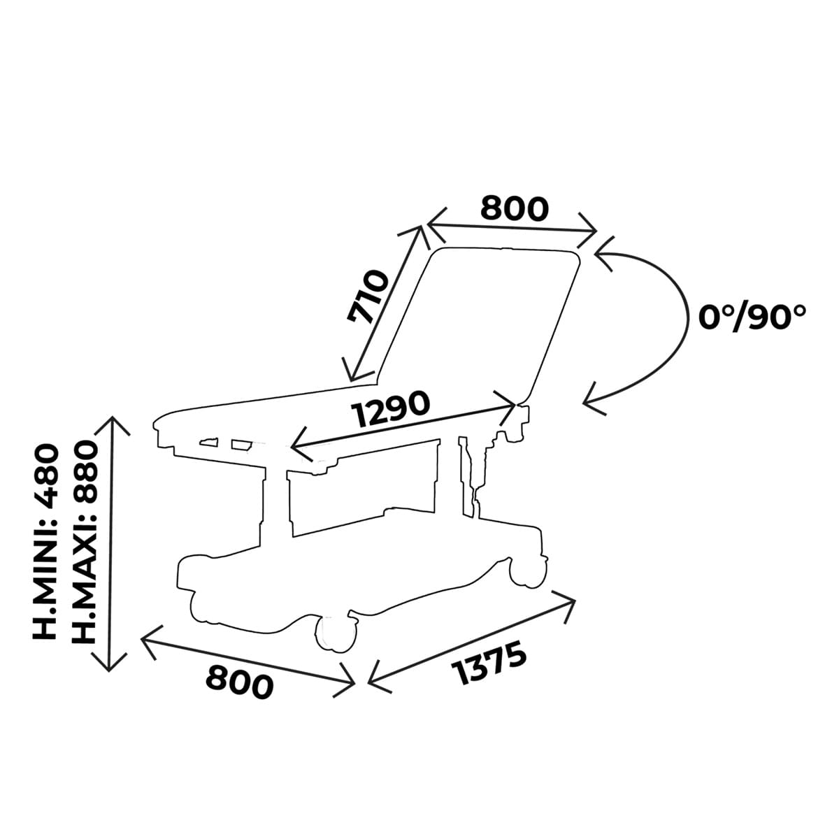 Examination couch width 80cm, hand remote