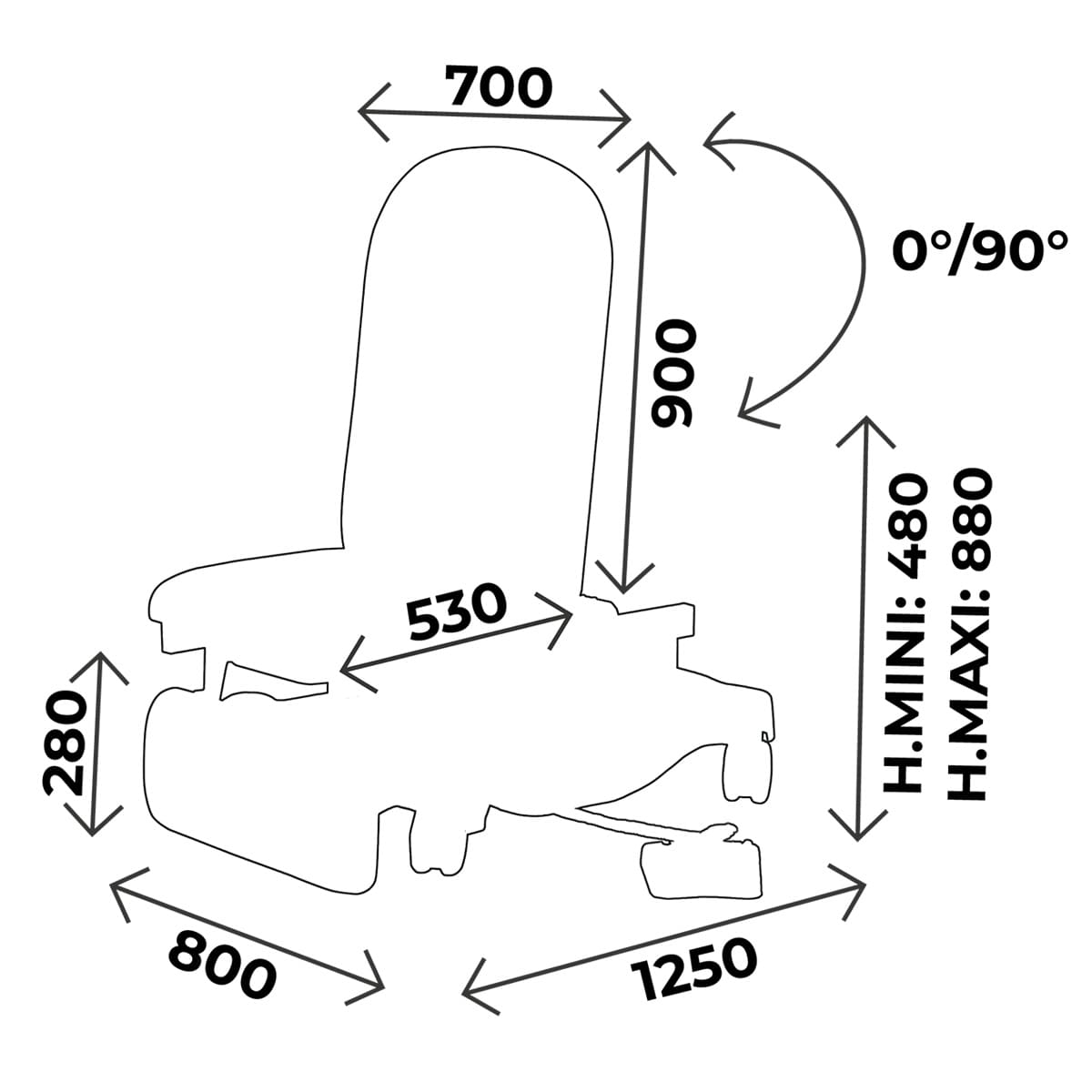 Examination couch width 70cm, multifunction pedal