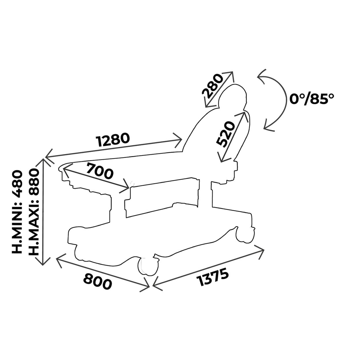 Examination couch width 70cm, hand remote