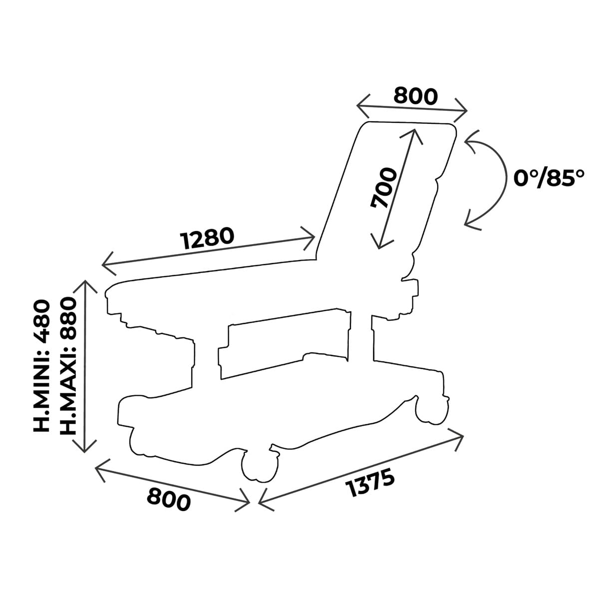 Examination couch width 70cm, hand remote