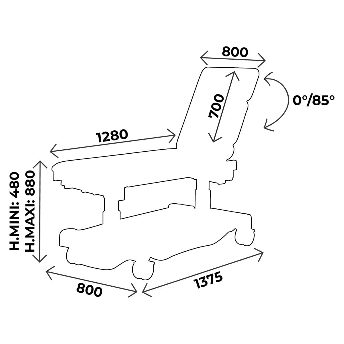 Examination couch width 80cm, hand remote