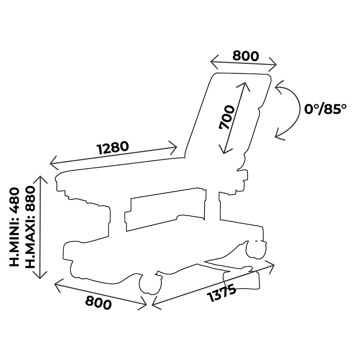 Examination couch width 80cm, multifunction pedal