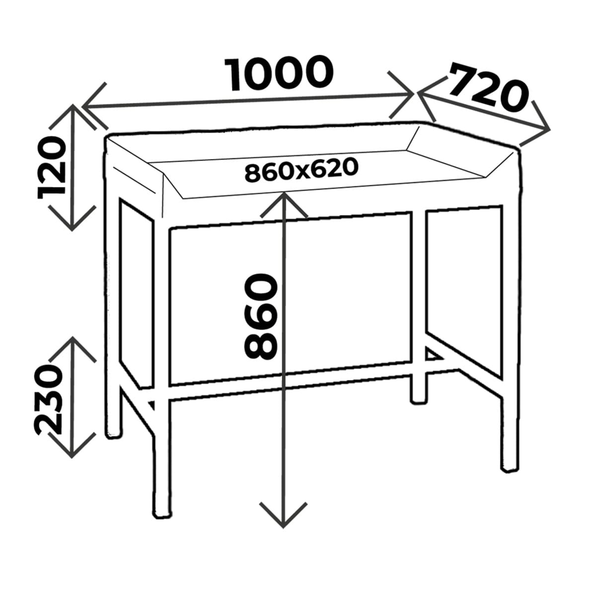 Pediatric table height 86cm, 1 section