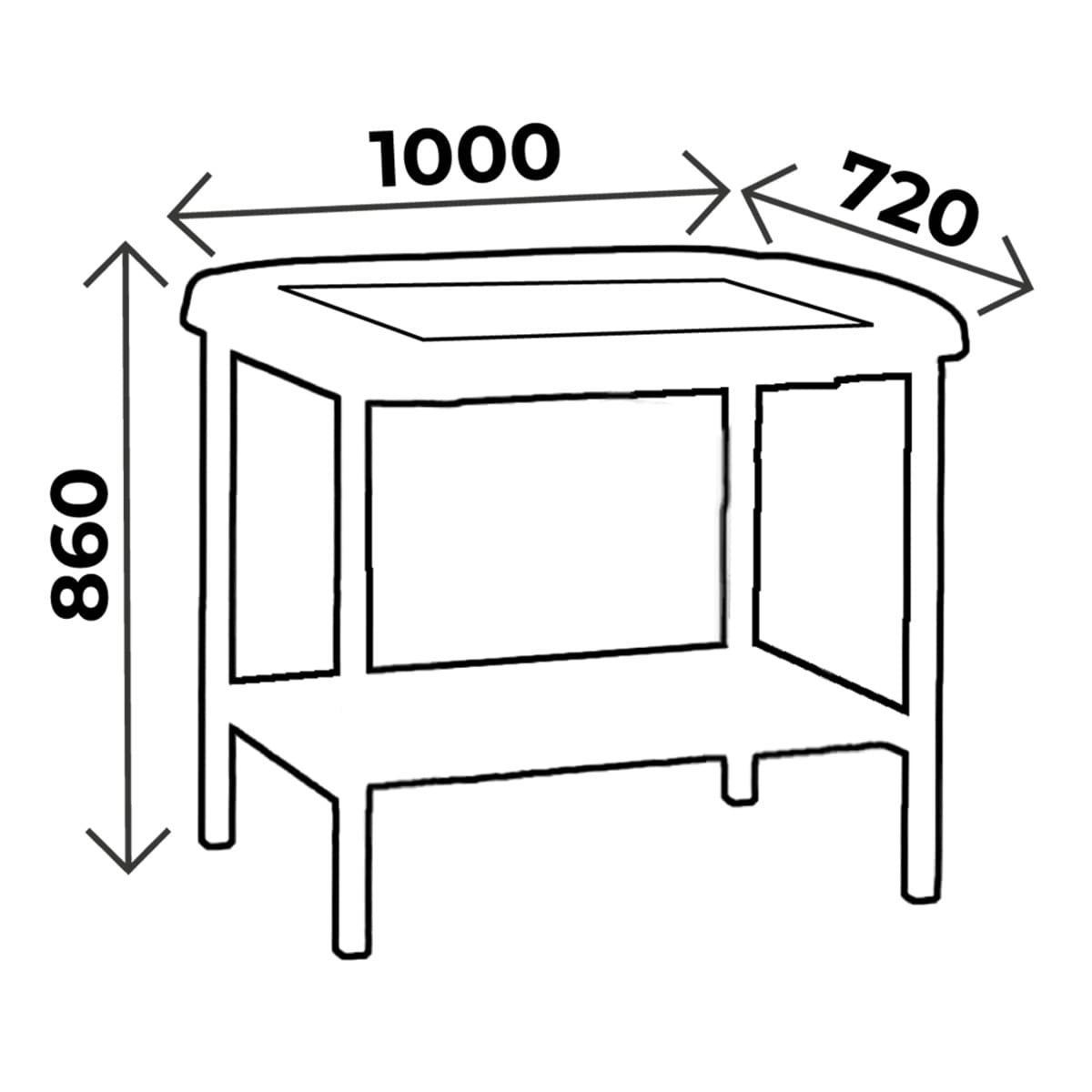 Table de pédiatrie hauteur 86cm, 1 section, avec plateau