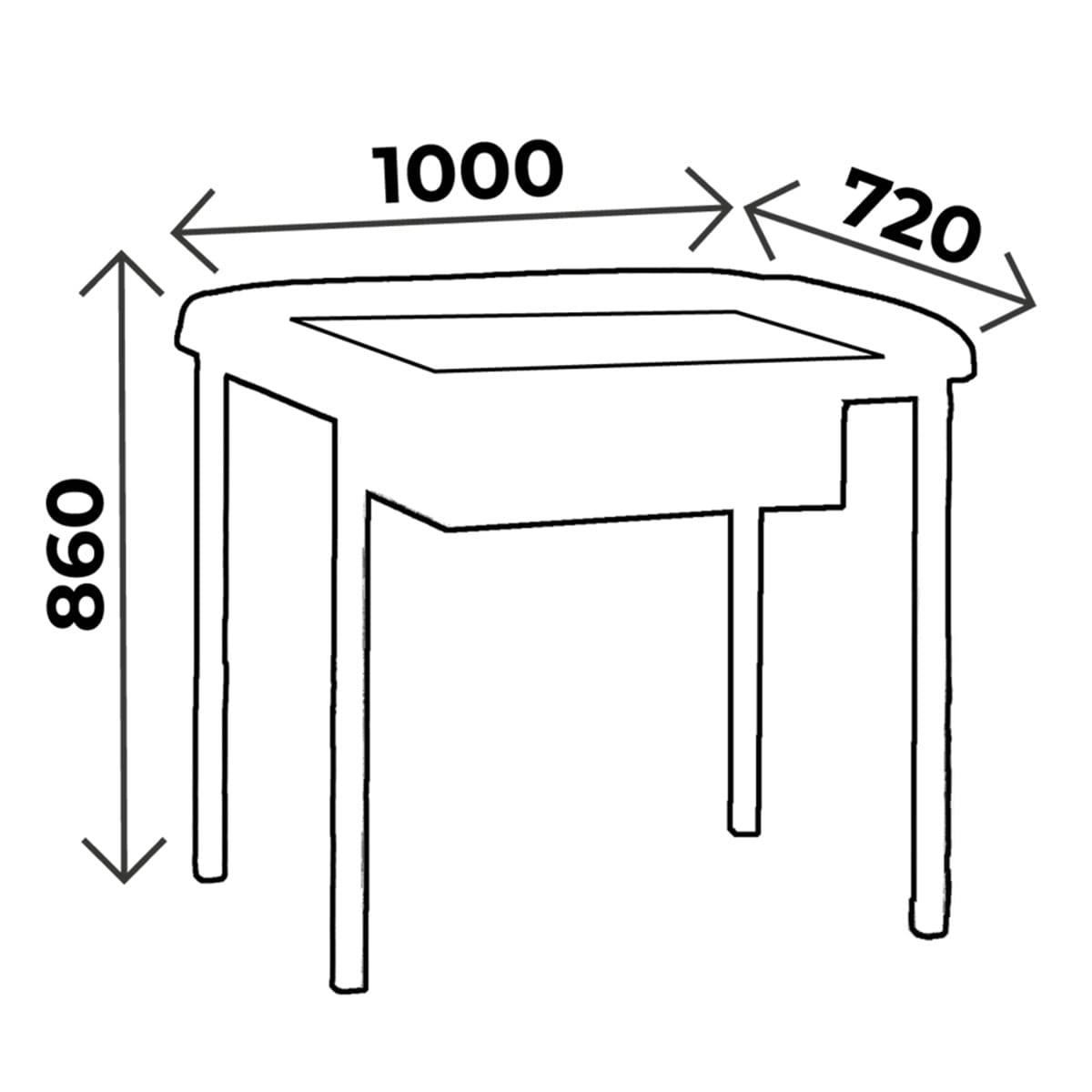 Pediatric table height 86cm, 1 section, with drawer