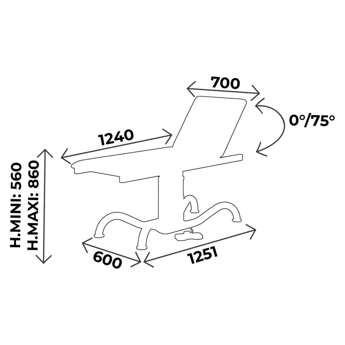 Examination couch width 70cm, pedal