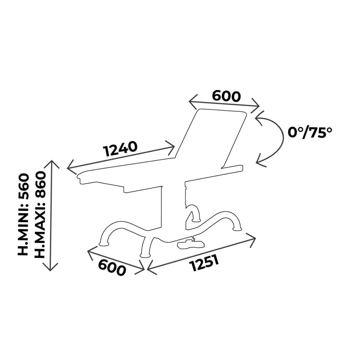 Examination couch width 60cm, pedal