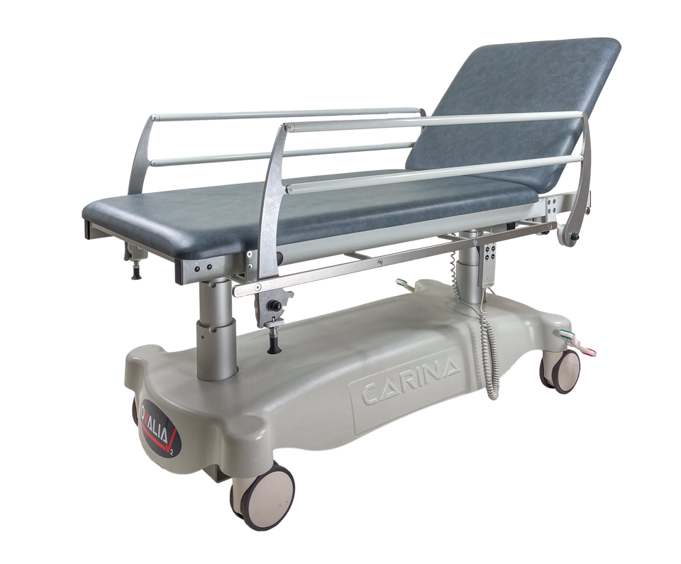 OV2-05+14-150RI - Electric examination couch, width 70cm, with central brake system and DIN rails, colour MISSOURI