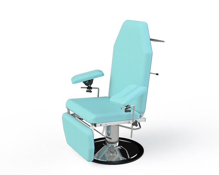 Hydraulic blood sampling chair 3 sections, rotative, with blood test splints